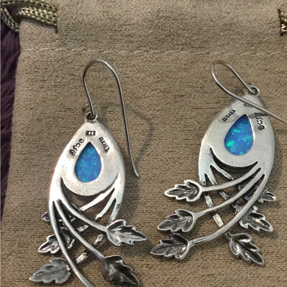 NWT Natural Blue Opal Bold Dangle Earrings - Picture 7 of 11